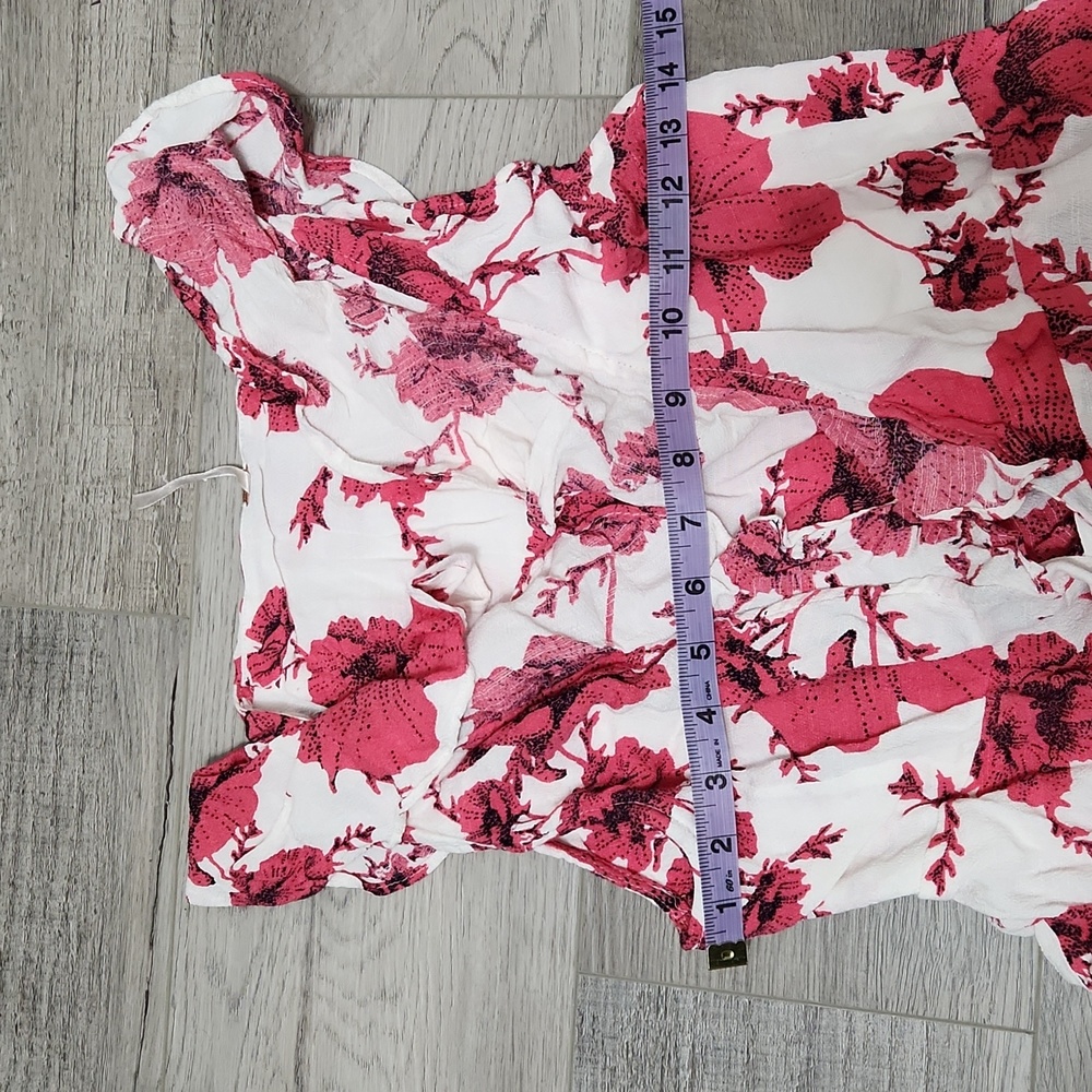 Free People "French Quarter" Red Floral Ruffle Mini Wrap Dress Size XS - Picture 13 of 15